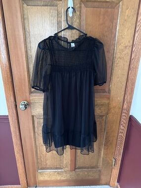 Babydoll Black Chiffon Puff Sleeve Dress